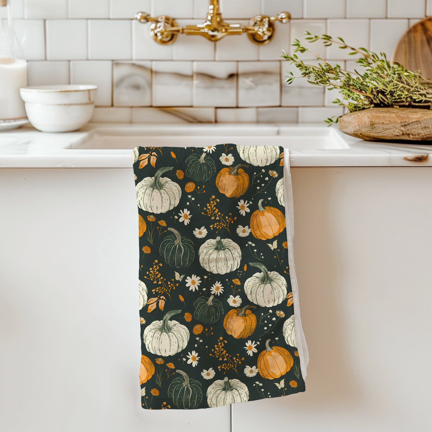 Autumn Pumpkins Cotton Tea Towel