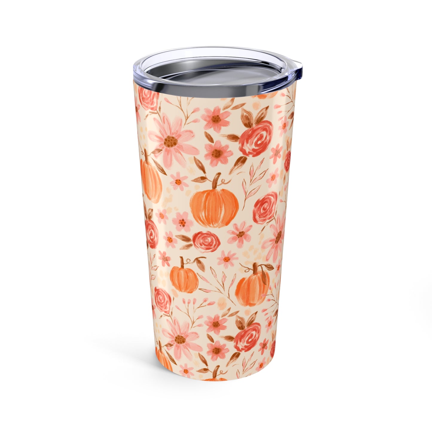 Fall Floral Tumbler 20oz | Pumpkin Decor Travel Mug | Autumn Drinkware Gift | Cute Floral Pattern | Thanksgiving, Halloween, Pumpkin Spice