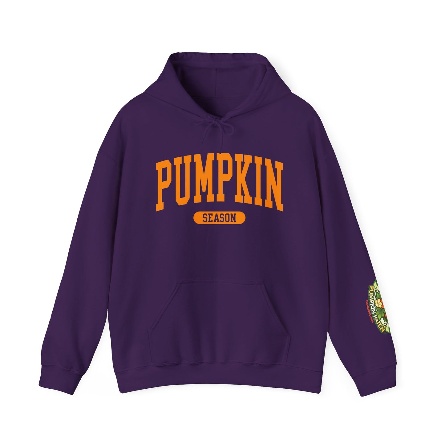 Pumpkin Season Gildan Hoodie | Jumbo’s Pumpkin Patch Logo Sleeve