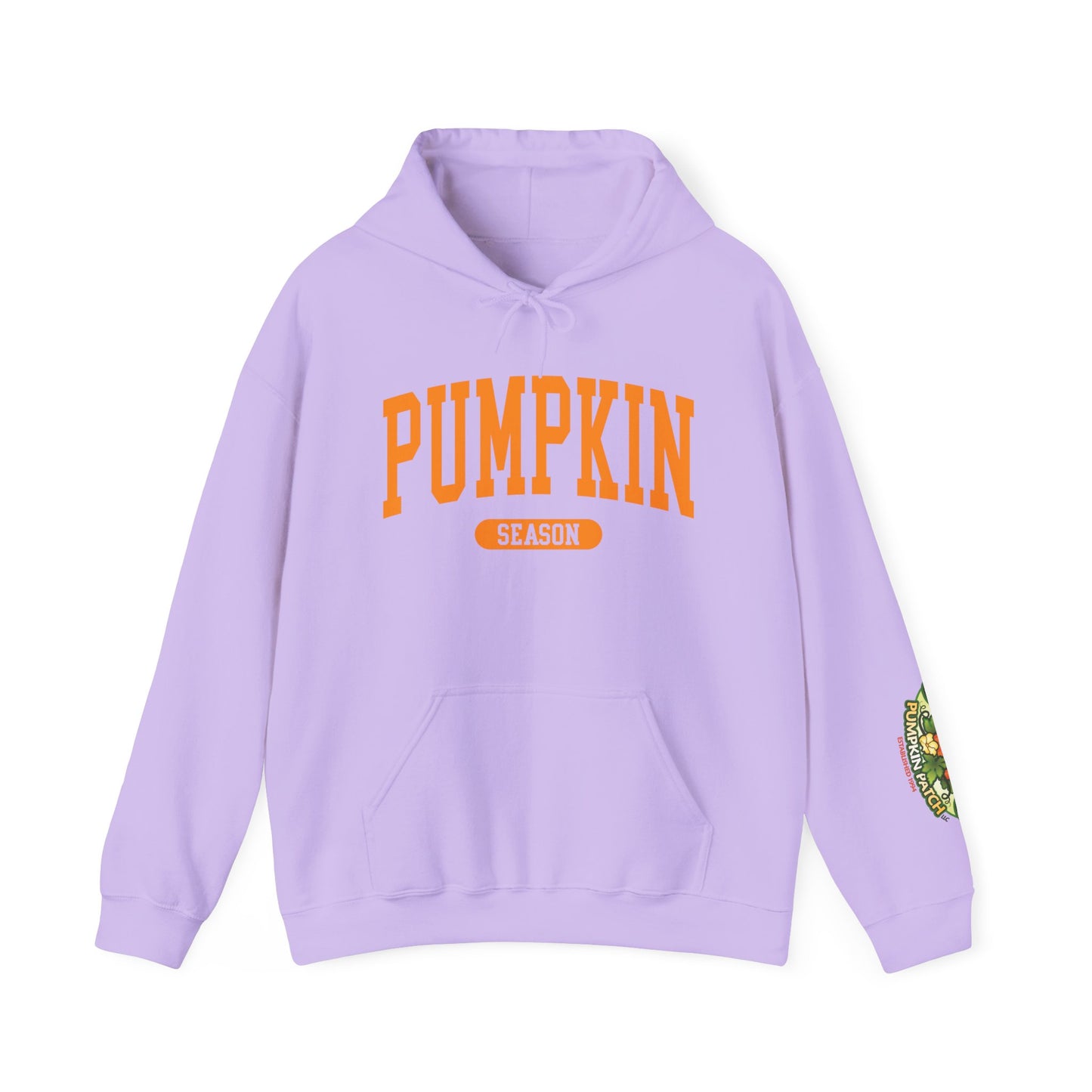 Pumpkin Season Gildan Hoodie | Jumbo’s Pumpkin Patch Logo Sleeve
