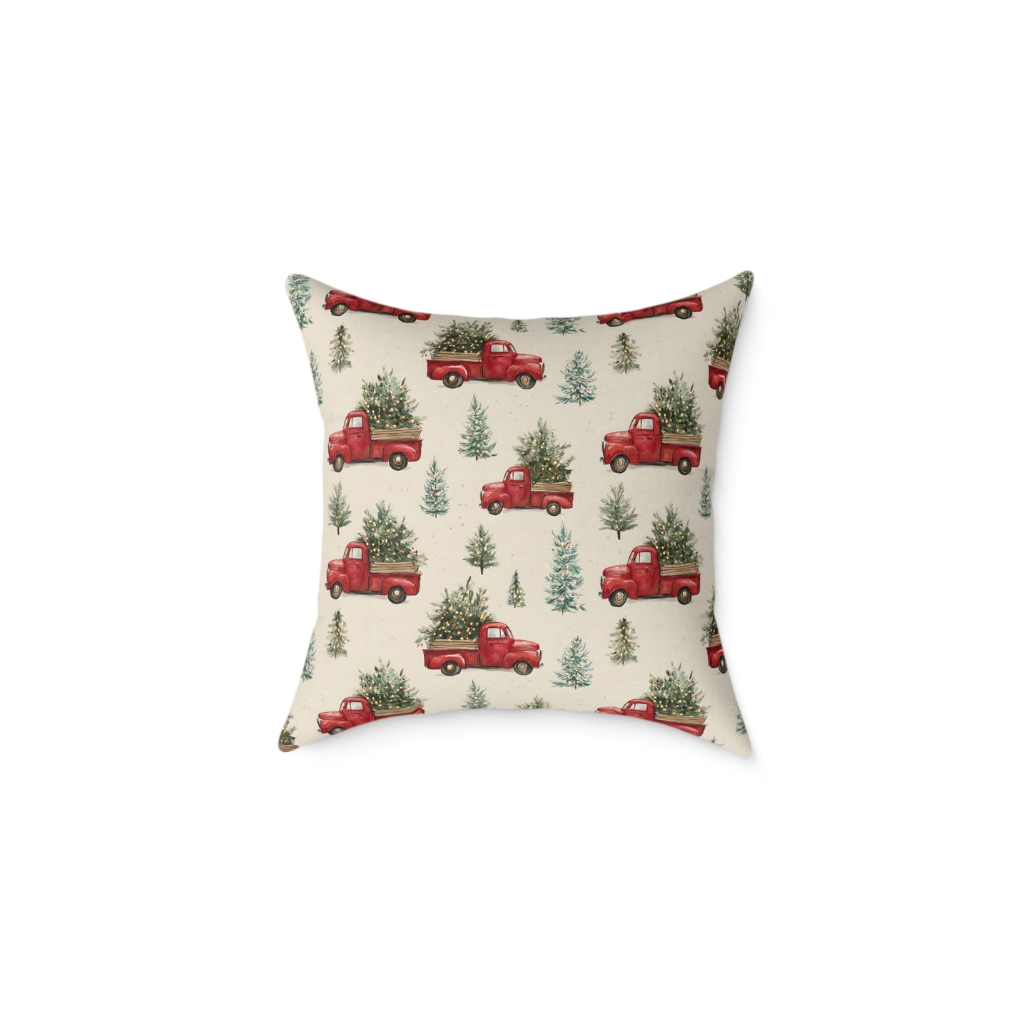 Rustic Holiday Throw Pillow - Red Truck & Christmas Trees Decor for Cozy Living Room, Farmhouse Style, Holiday Gift, Seasonal Home Decor