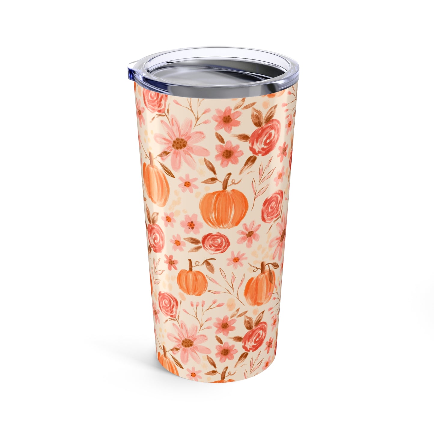 Fall Floral Tumbler 20oz | Pumpkin Decor Travel Mug | Autumn Drinkware Gift | Cute Floral Pattern | Thanksgiving, Halloween, Pumpkin Spice