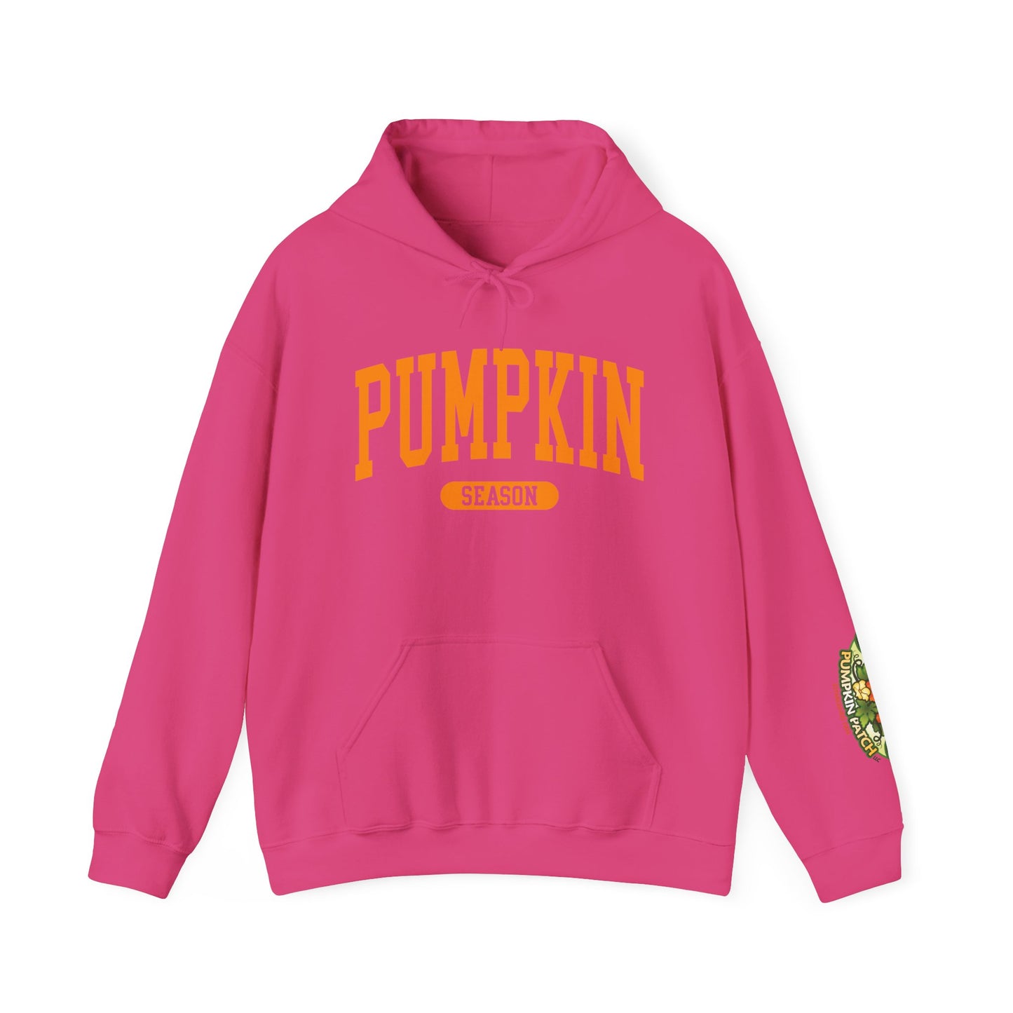 Pumpkin Season Gildan Hoodie | Jumbo’s Pumpkin Patch Logo Sleeve