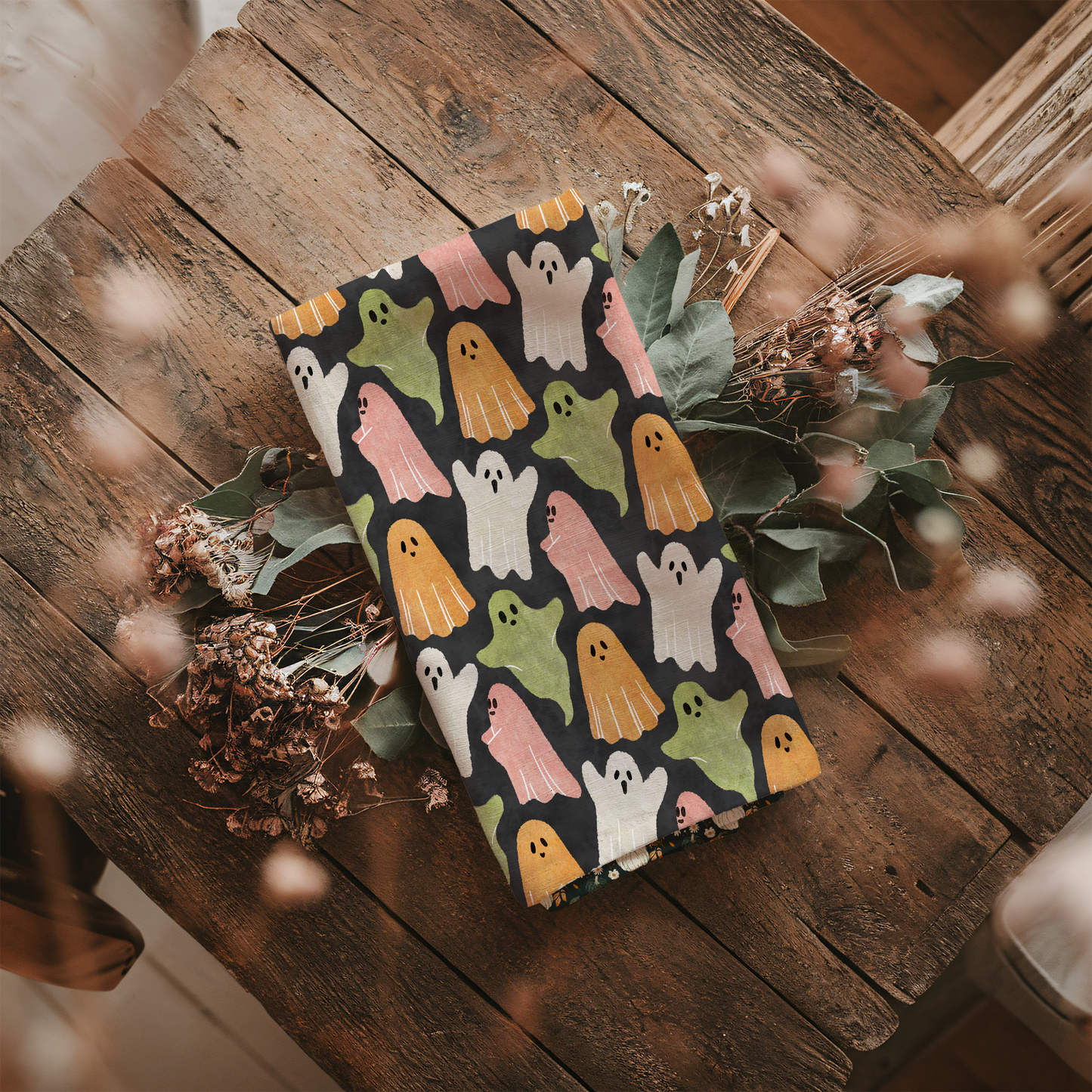 Retro Ghosts Cotton Tea Towel