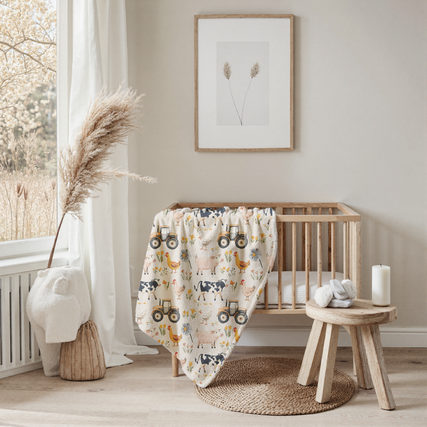 Farm Baby Blanket | Cozy Fleece Blanket with Farm Animals | Toddler & Nursery Bedding