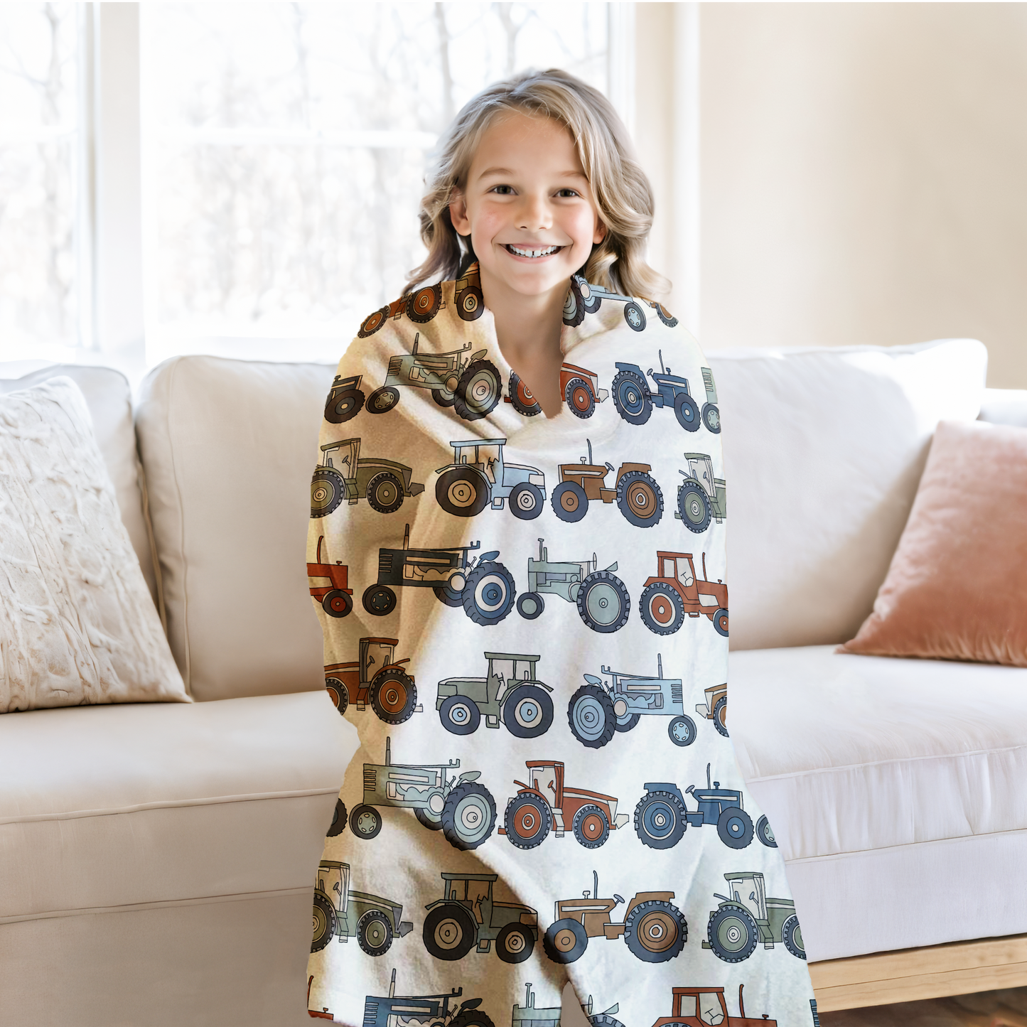 ๐ Tractor Dreams Velveteen Blanket โ Cozy Farmhouse Comfort for Kids & Families