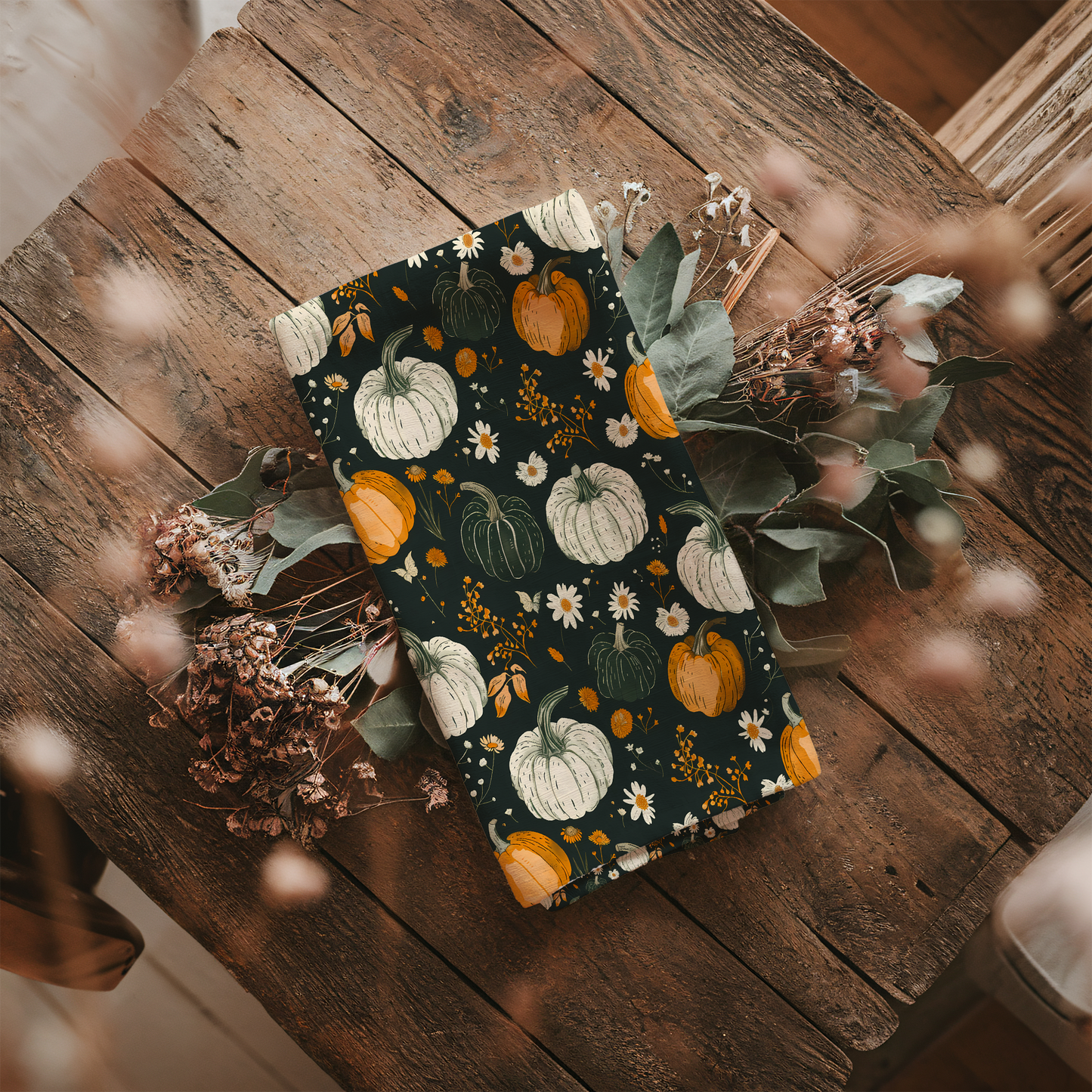 Autumn Pumpkins Cotton Tea Towel