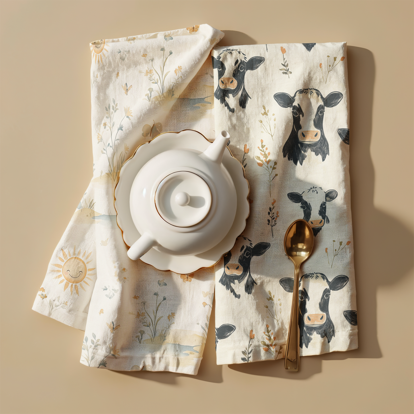 Farmhouse Cow Print Cotton Tea Towel | Rustic Country Kitchen Decor