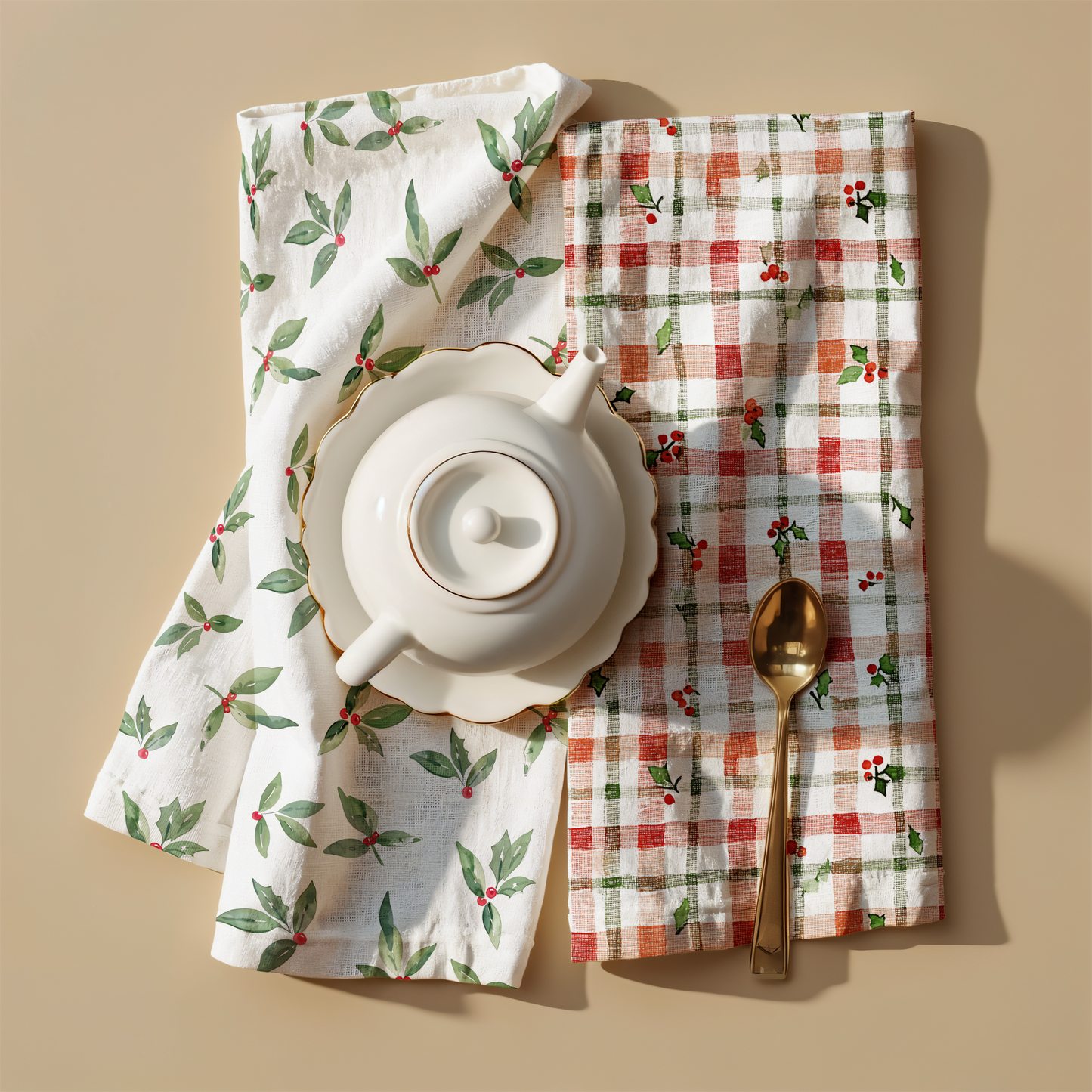 Holly Leaf Christmas Tea Towel | Merry Farmhouse Charm