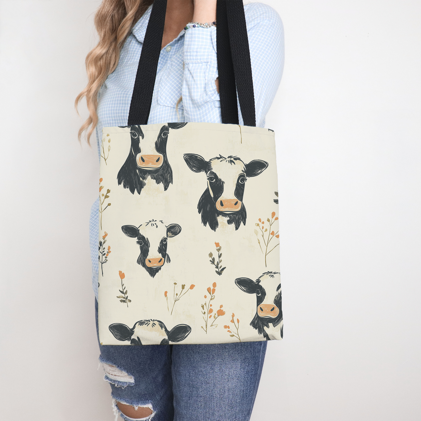Farmhouse Cow Tote Bag | Rustic Country Market Tote | Reusable Eco-Friendly Bag