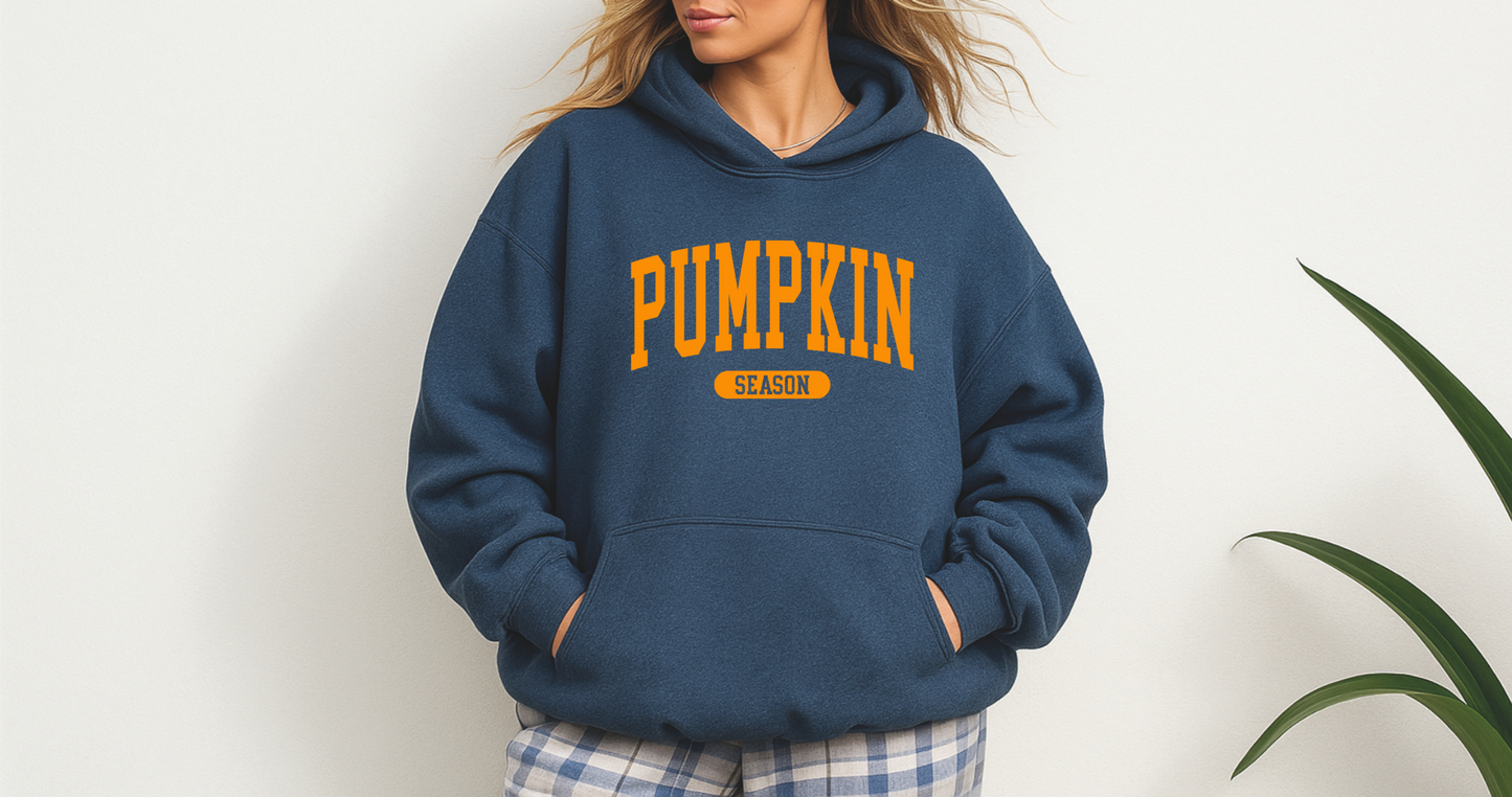 Pumpkin Season Gildan Hoodie | Jumbo’s Pumpkin Patch Logo Sleeve
