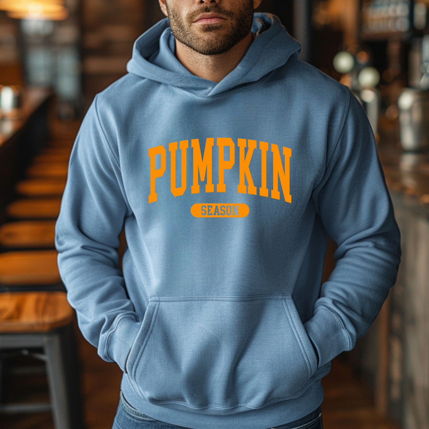 Pumpkin Season Gildan Hoodie | Jumbo’s Pumpkin Patch Logo Sleeve