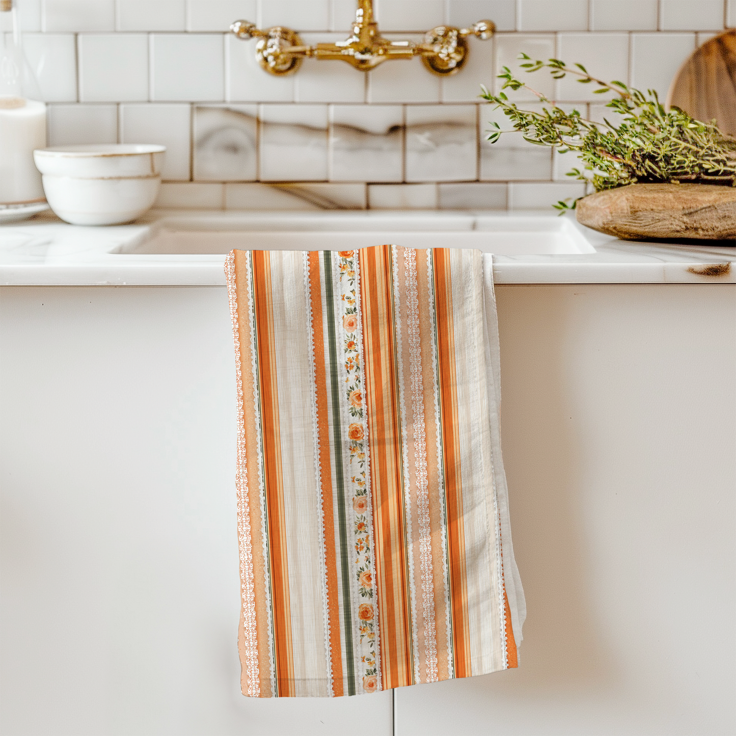 Fall Cotton Tea Towel | Farmhouse Kitchen Décor | Rustic Autumn Striped Towel