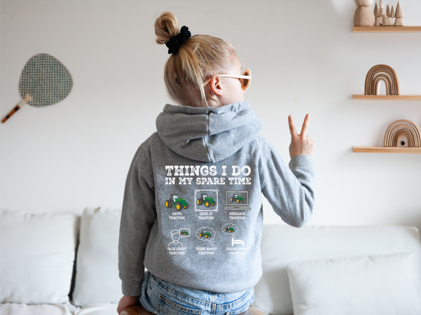 🚜 “Things I Do in My Spare Time” Kids Tractor Hoodie – Cozy & Fun Farmwear