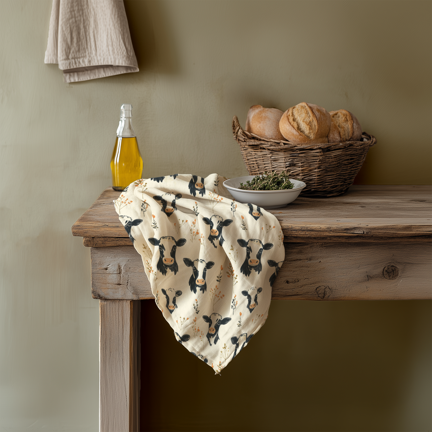 Farmhouse Cow Print Cotton Tea Towel | Rustic Country Kitchen Decor