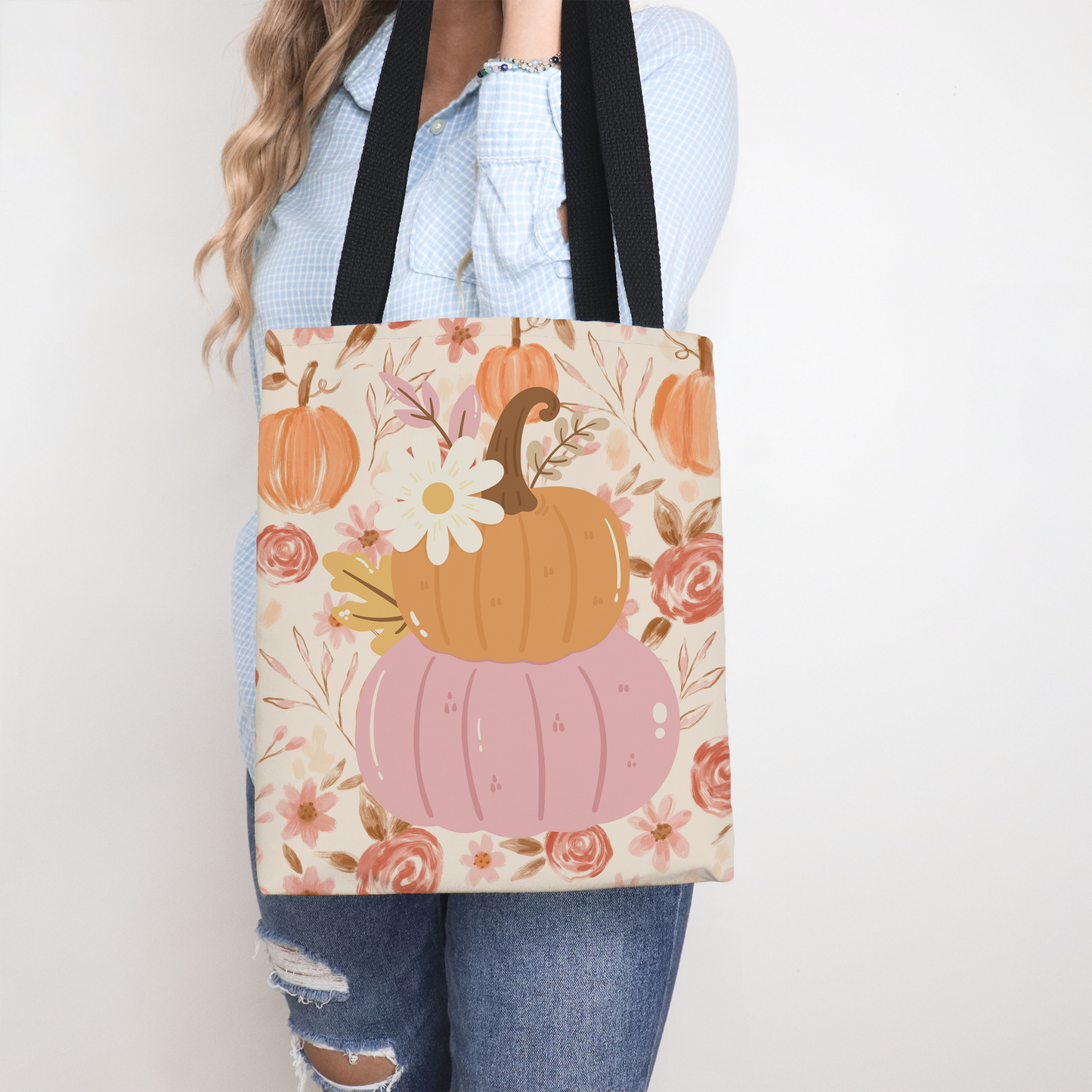 Pumpkin Floral Tote Bag | Fall Market Bag | Rustic Autumn Reusable Tote