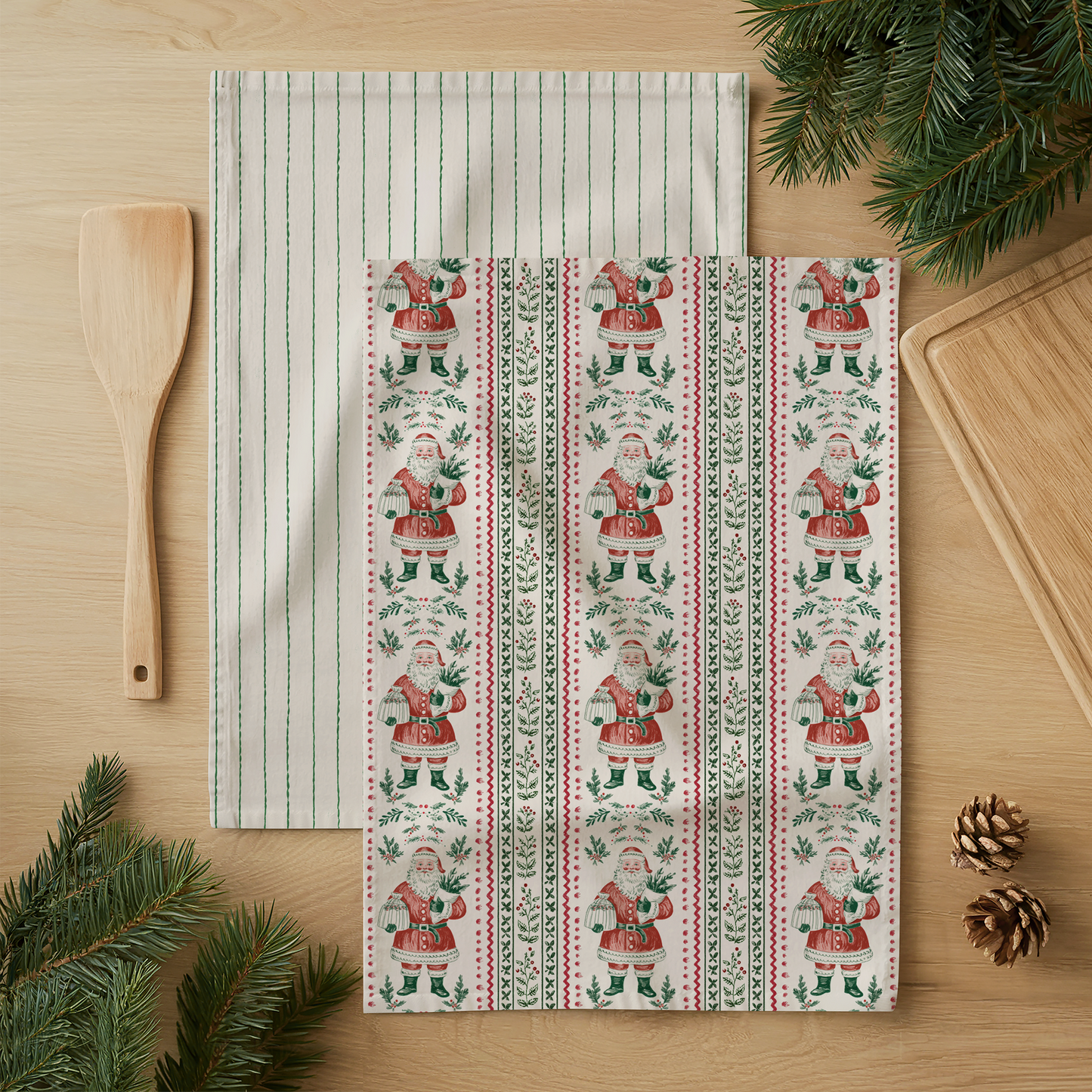 Santa’s Vintage Kitchen Cheer Tea Towel – Farmhouse Holiday Vibes