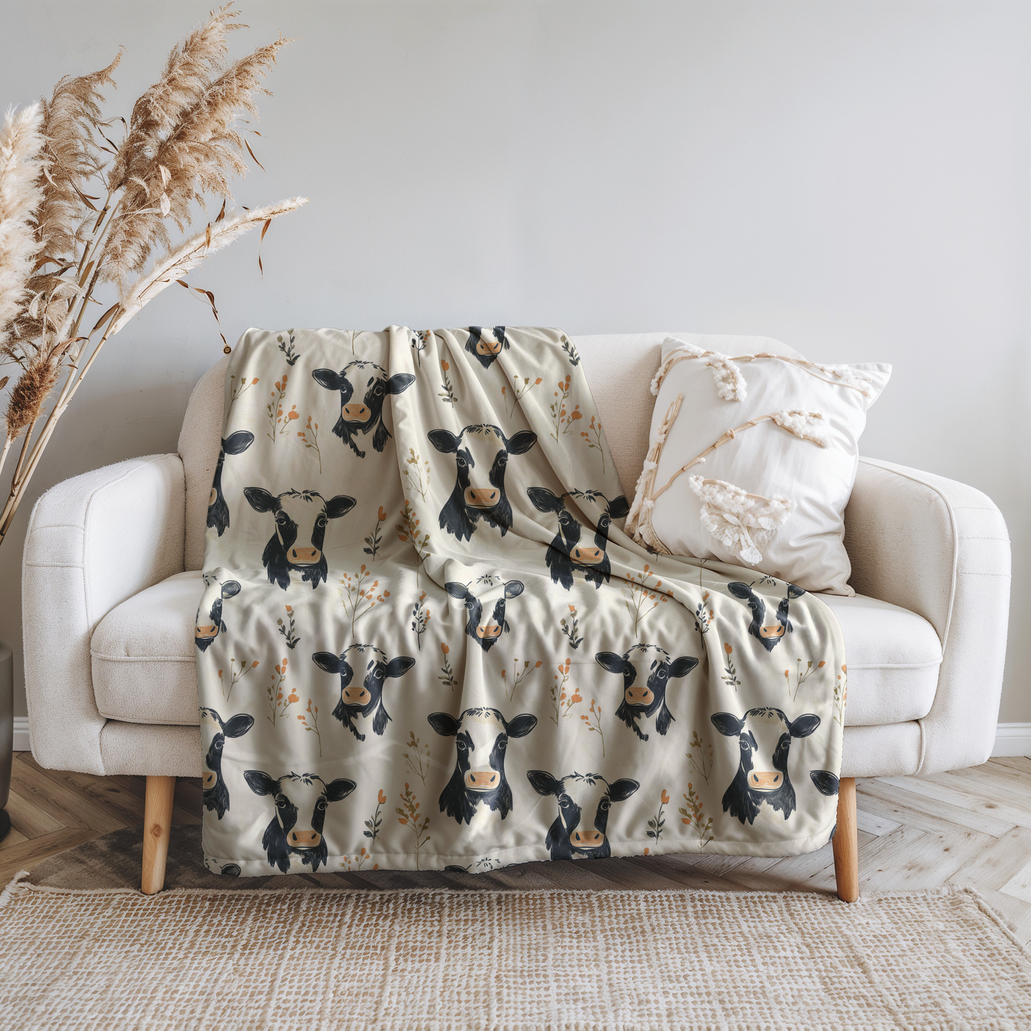 Farmhouse Cow Print Blanket | Cozy Rustic Country Throw