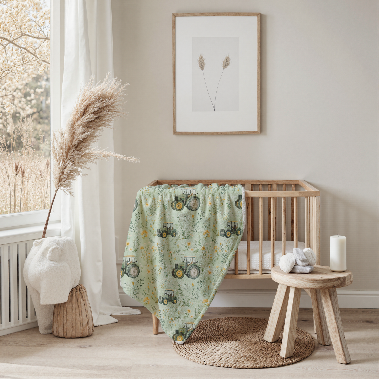 Cozy Tractor Print Plush Velveteen Blanket