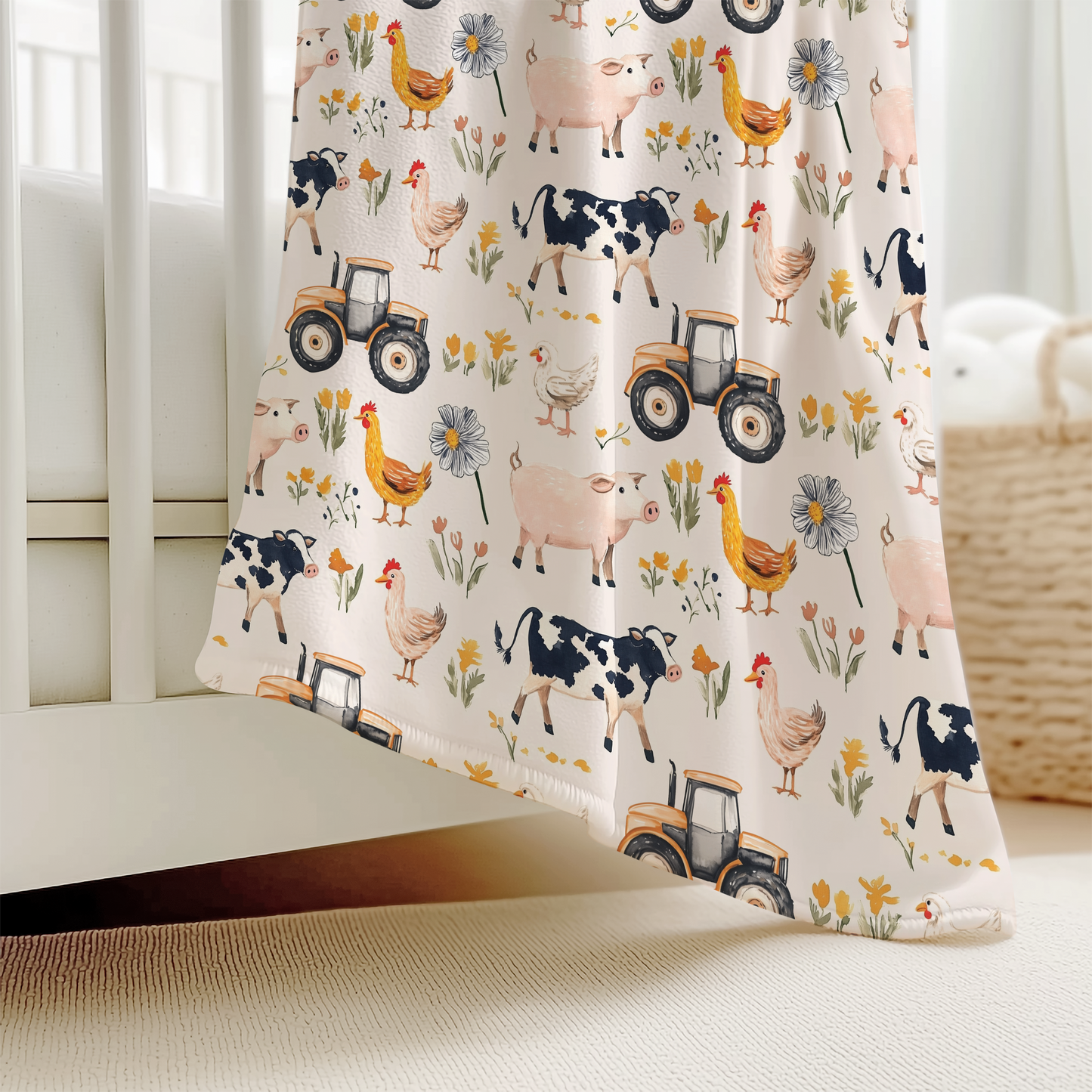 Farm Baby Blanket | Cozy Fleece Blanket with Farm Animals | Toddler & Nursery Bedding
