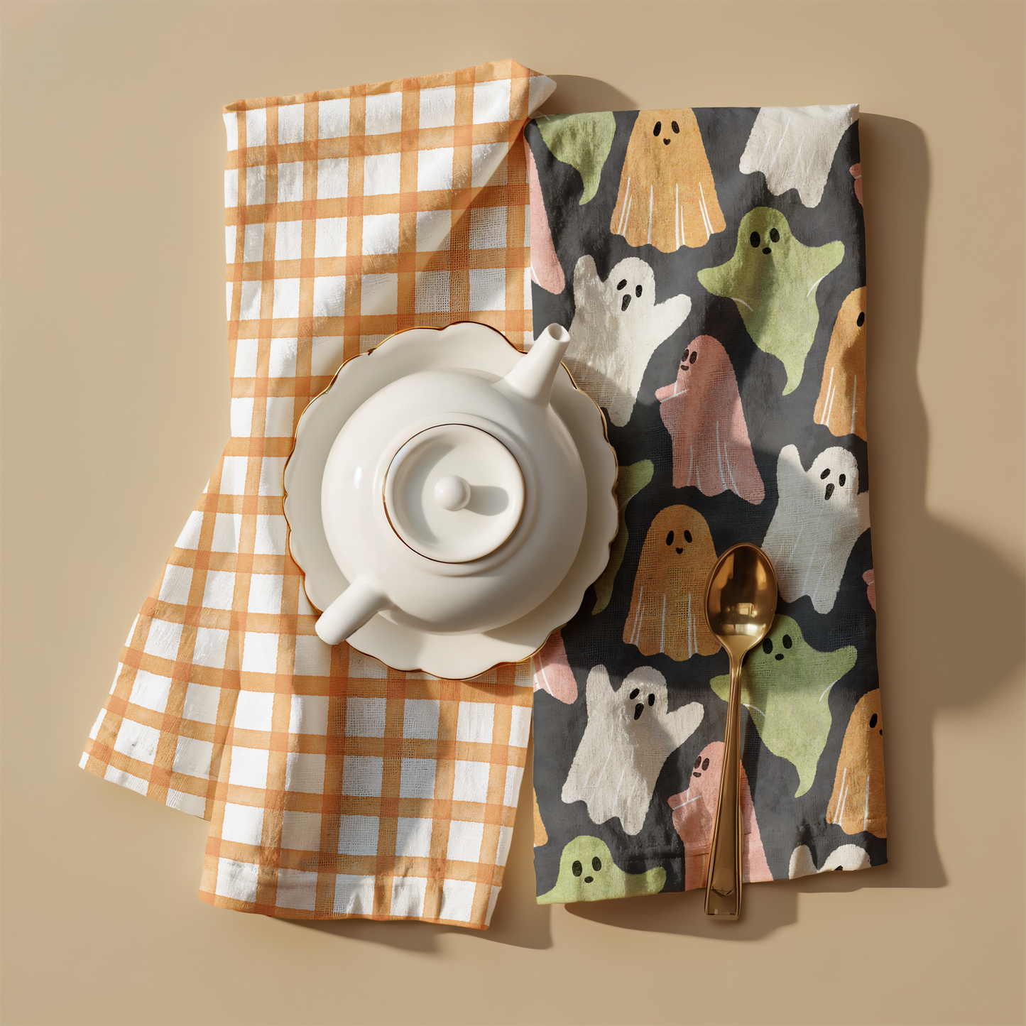 Ghost Tea Towel | Farmhouse Halloween Kitchen Décor | Spooky Cotton Dish Towel