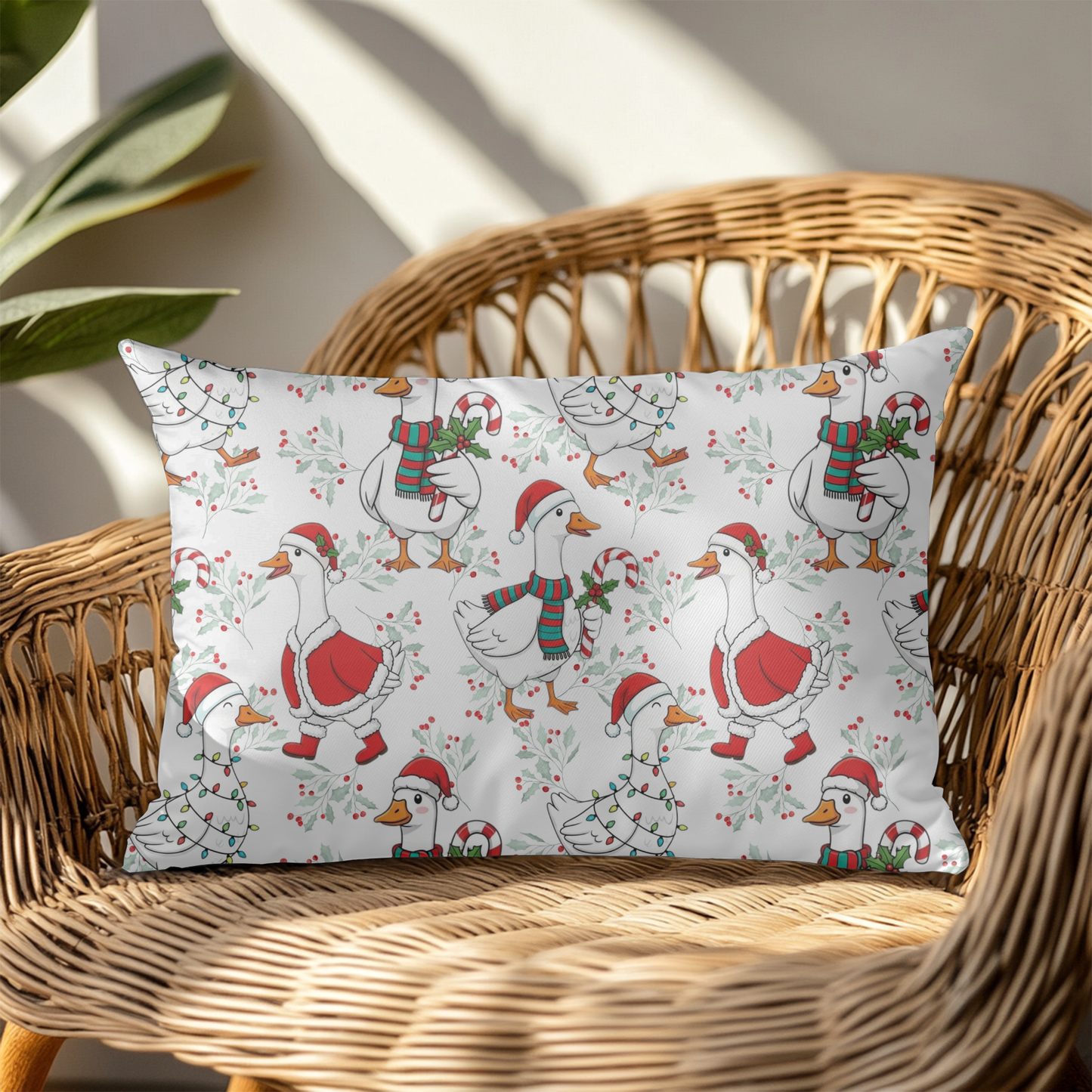 Festive Goose Holiday Lumbar Pillow – Farmhouse Christmas Accent Cushion