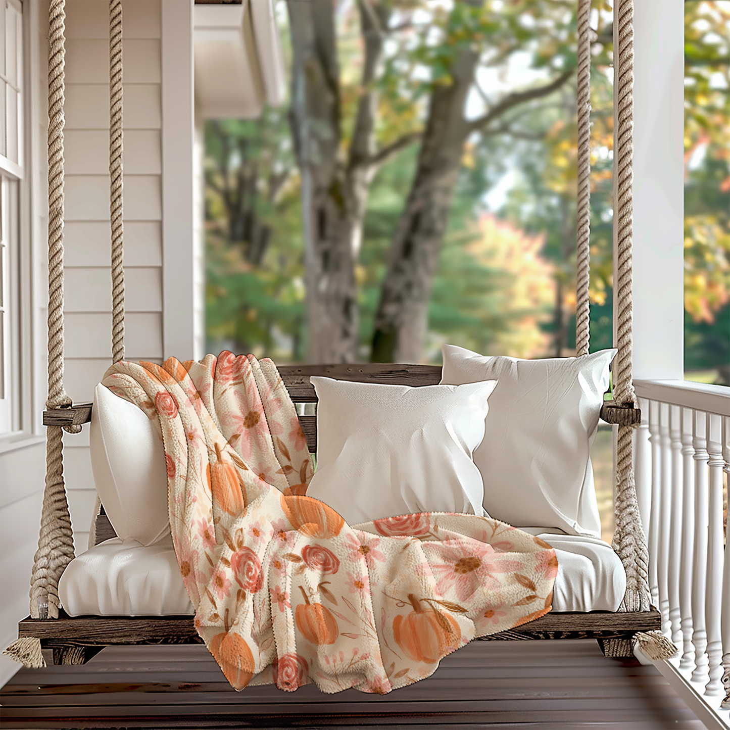 Pumpkin Floral Velveteen Microfiber Blanket