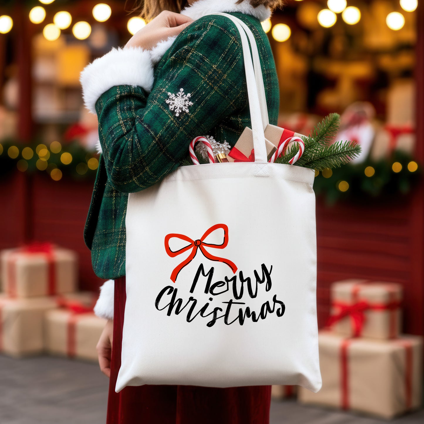 Merry Christmas Cotton Canvas Tote Bag – Festive Farmhouse Favorite