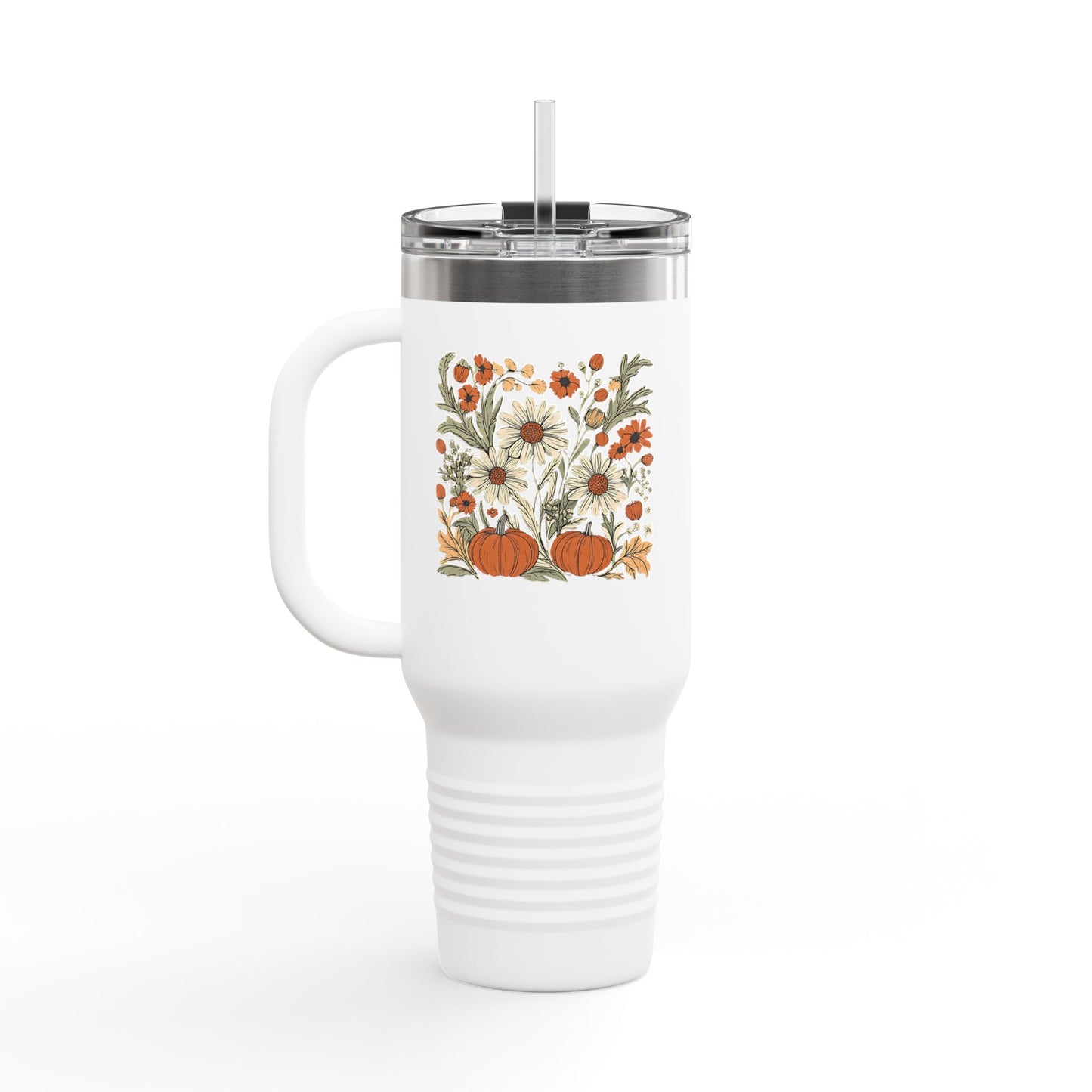Fall Floral Insulated Travel Mug, 40oz - Eco-Friendly Cup, Autumn Decor, Perfect for Coffee Lovers, Seasonal Gift