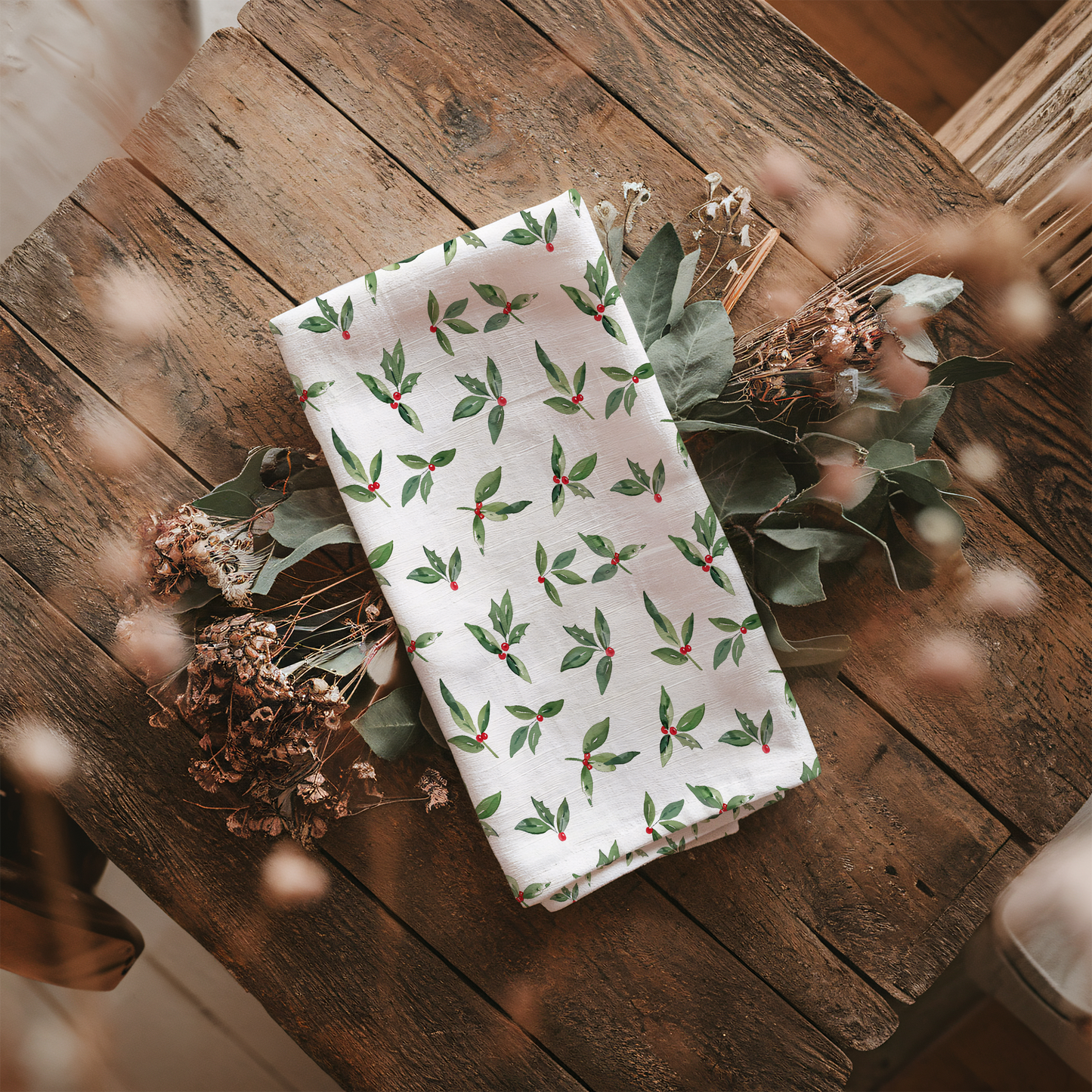 Holly Leaf Christmas Tea Towel | Merry Farmhouse Charm