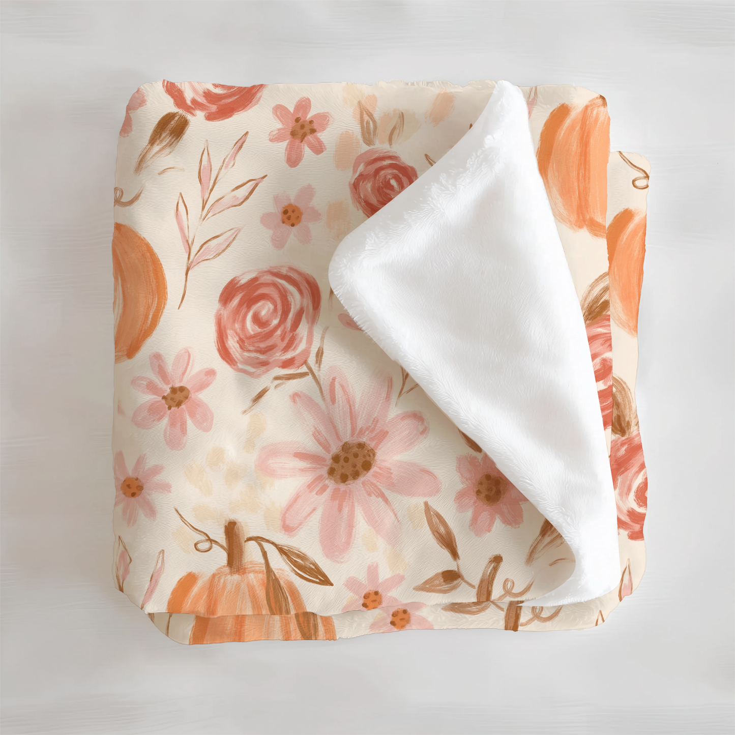Pumpkin Floral Velveteen Microfiber Blanket