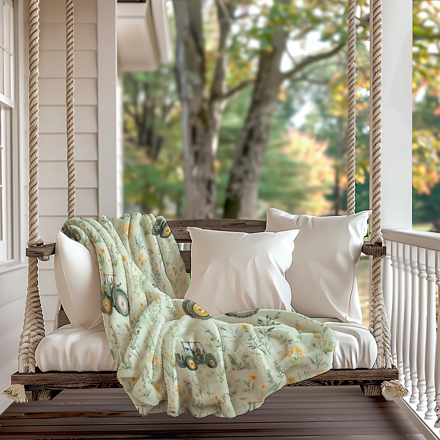 Cozy Tractor Print Plush Velveteen Blanket