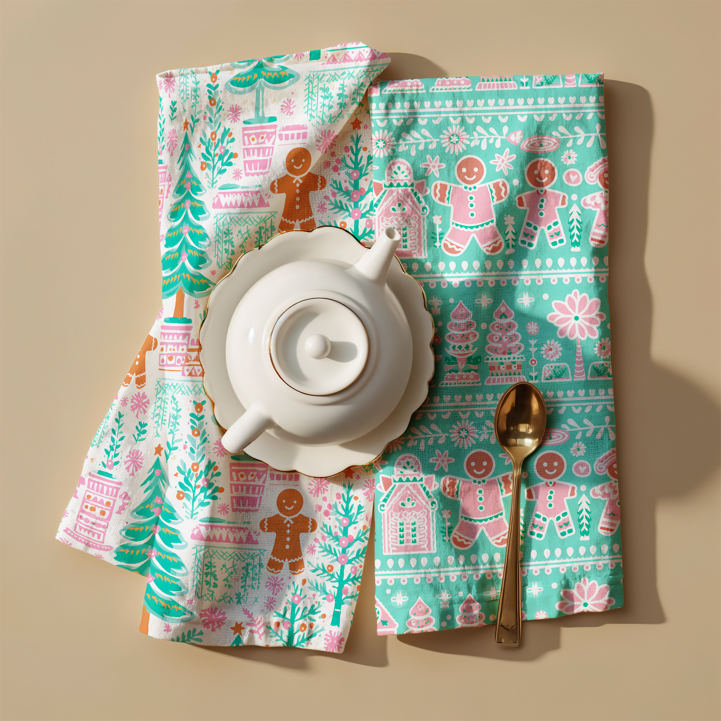 Preppy Gingerbread Man Christmas Tea Towel