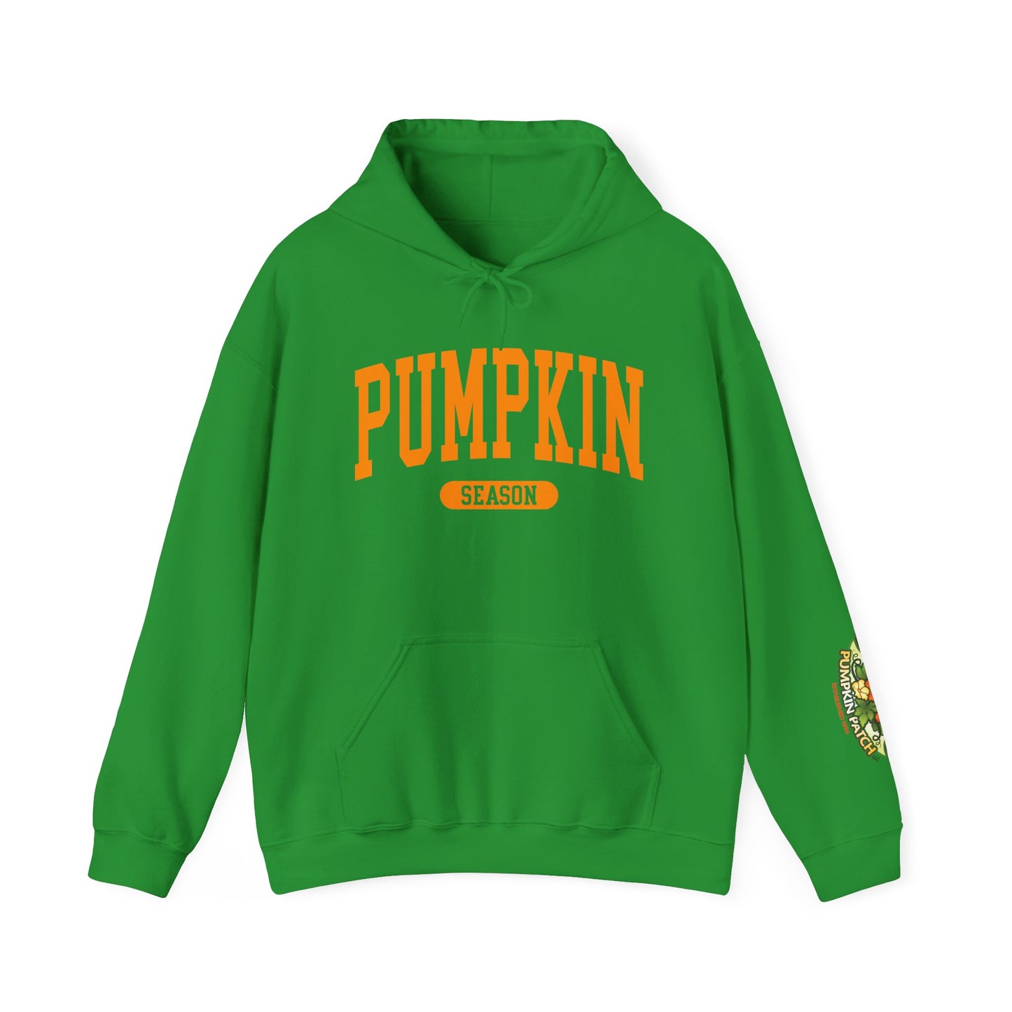 Pumpkin Season Gildan Hoodie | Jumbo’s Pumpkin Patch Logo Sleeve
