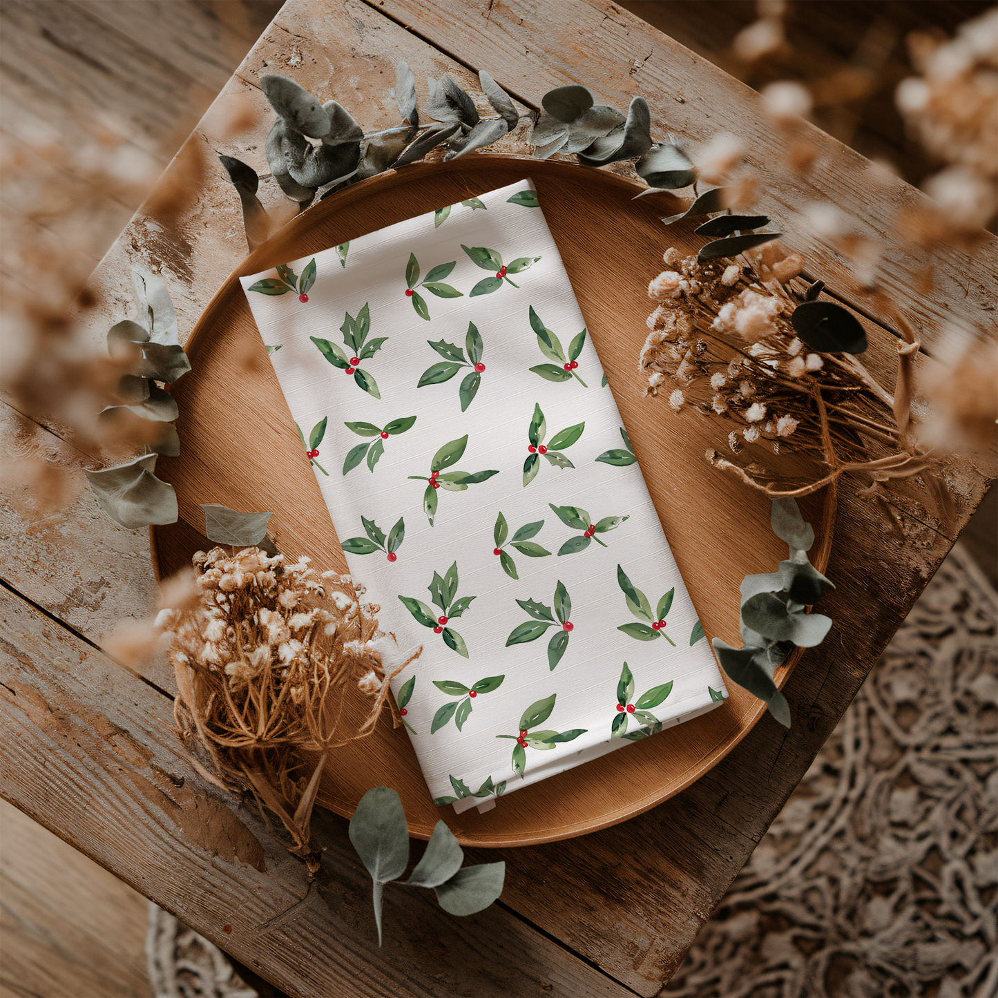 Holly Leaf Christmas Tea Towel | Merry Farmhouse Charm