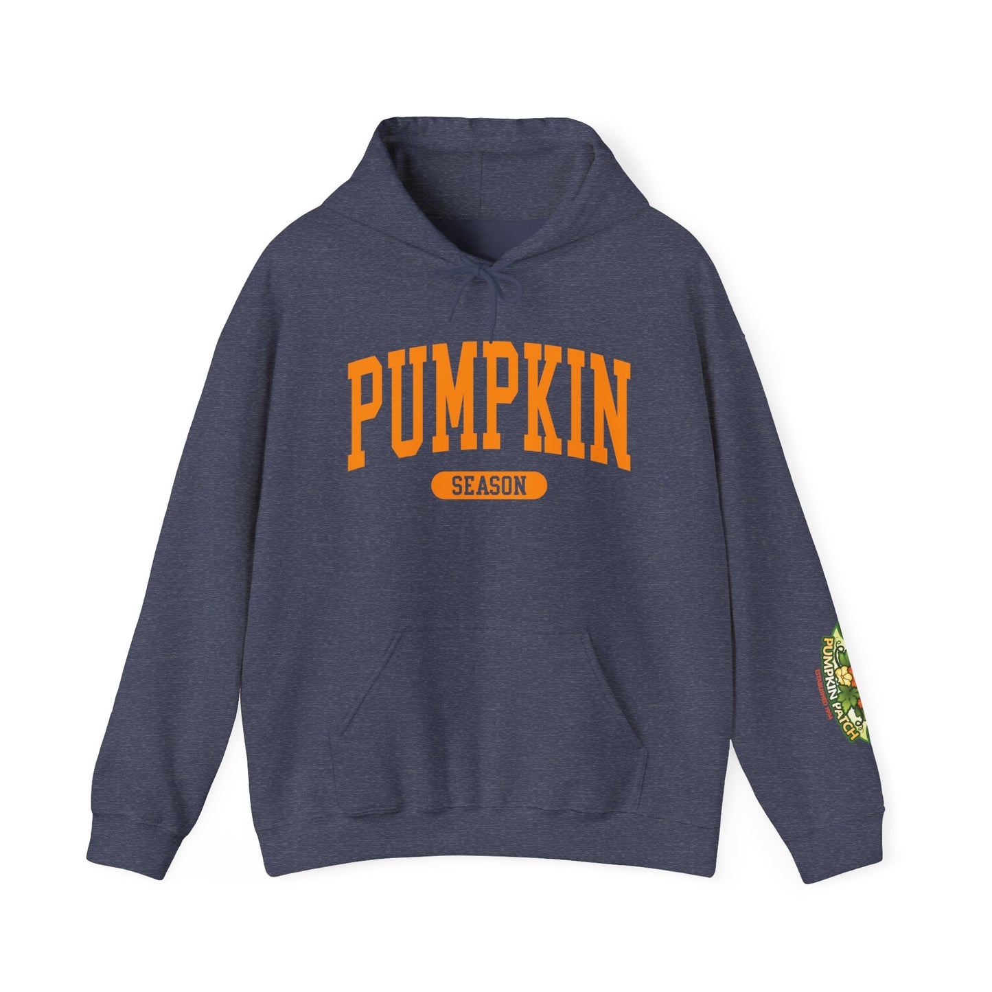 Pumpkin Season Gildan Hoodie | Jumbo’s Pumpkin Patch Logo Sleeve
