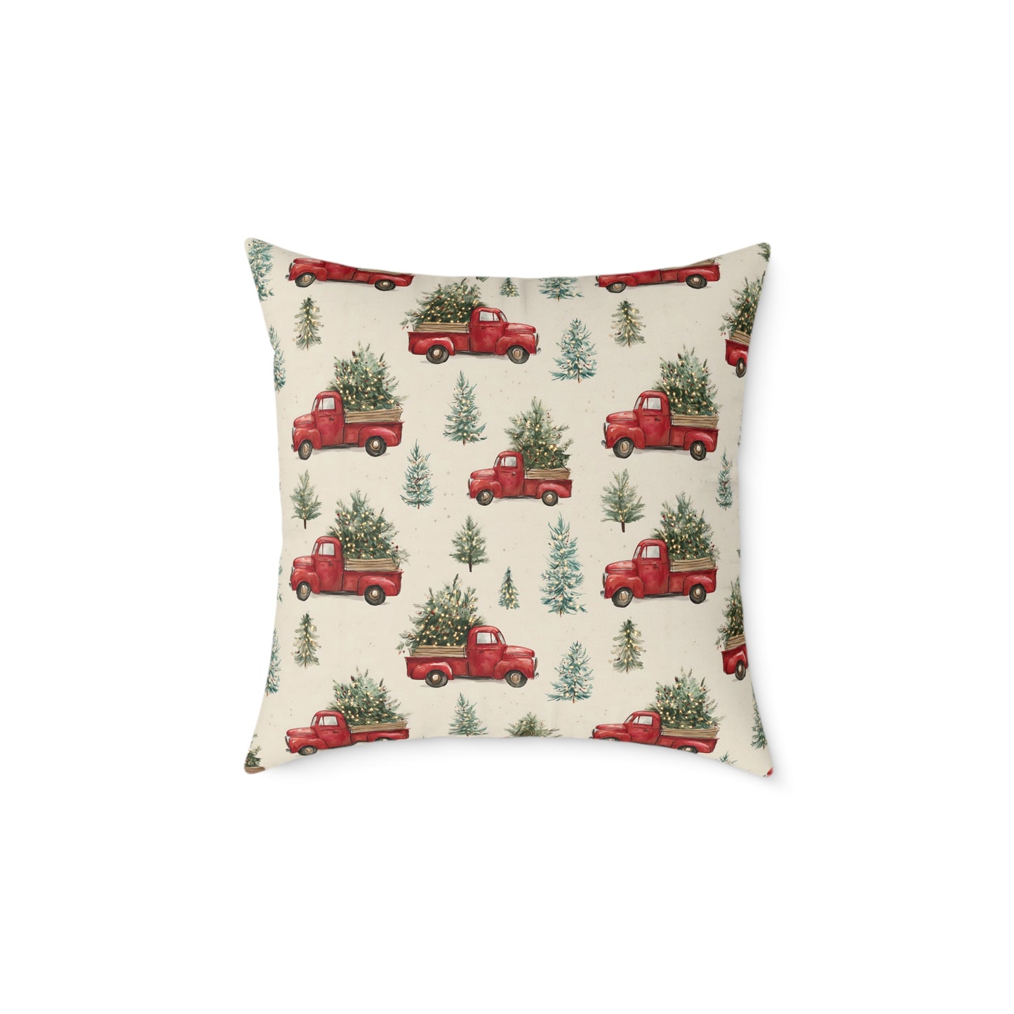 Rustic Holiday Throw Pillow - Red Truck & Christmas Trees Decor for Cozy Living Room, Farmhouse Style, Holiday Gift, Seasonal Home Decor