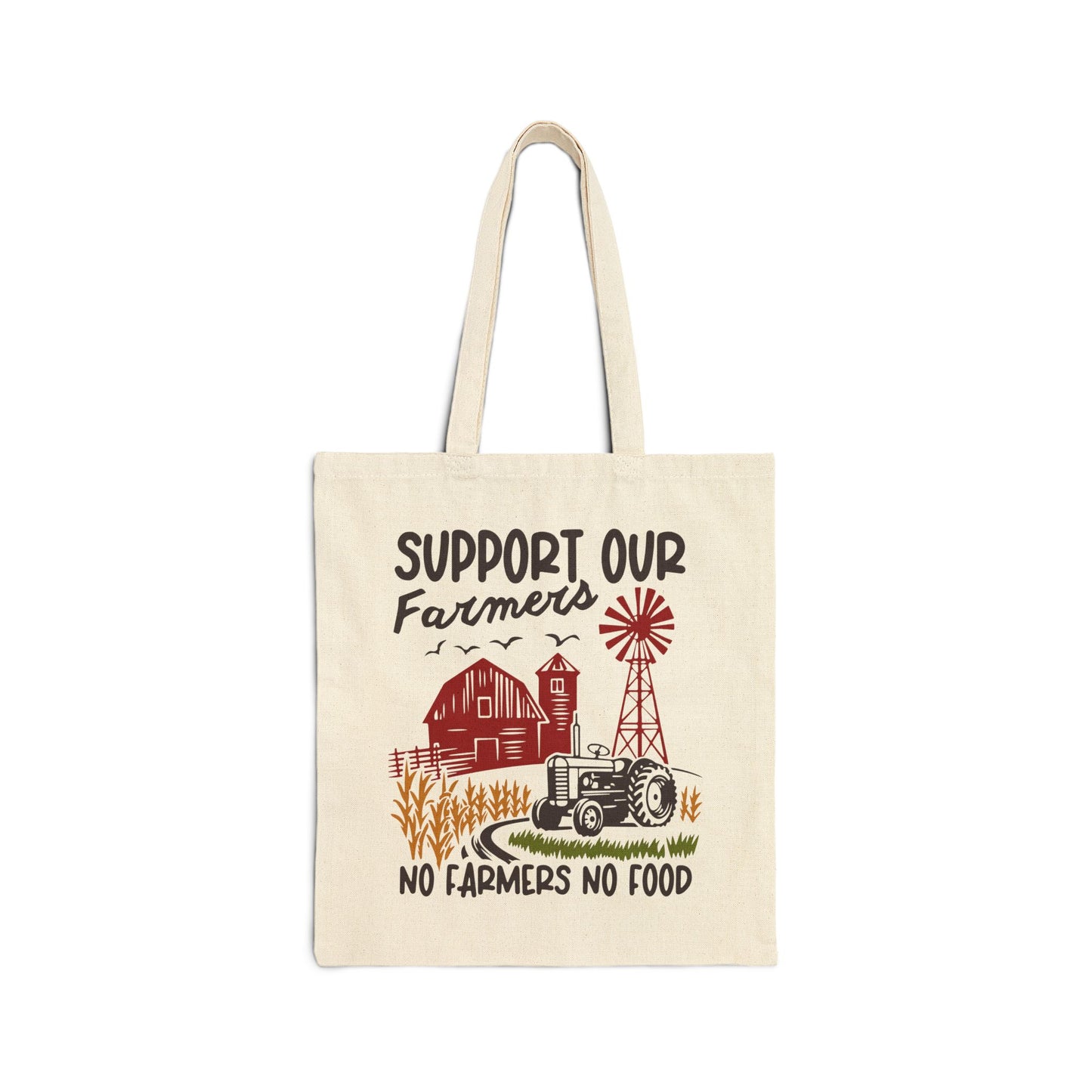 Support Our Farmers Tote Bag — "No Farmers No Food" Canvas Grocery Tote