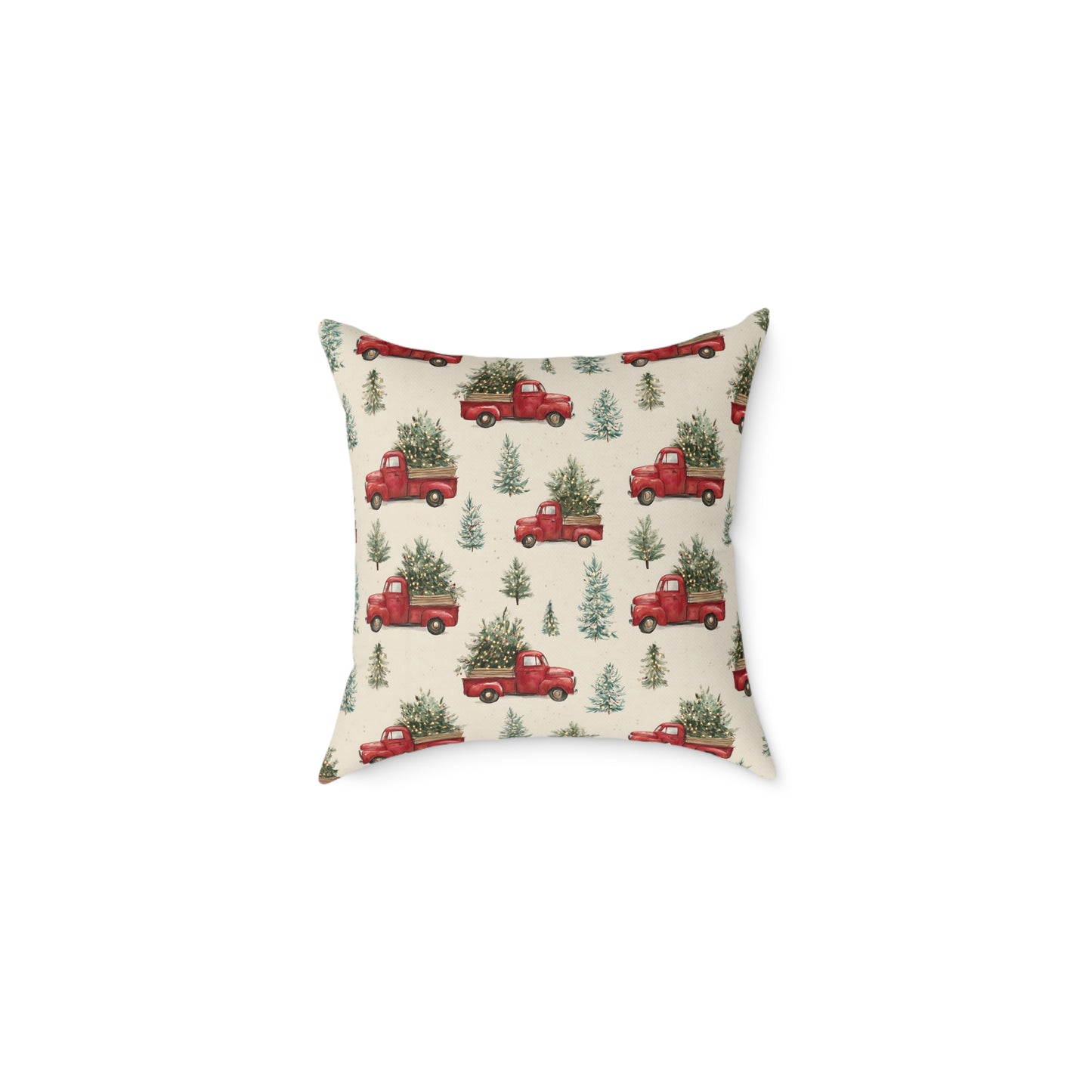 Rustic Holiday Throw Pillow - Red Truck & Christmas Trees Decor for Cozy Living Room, Farmhouse Style, Holiday Gift, Seasonal Home Decor