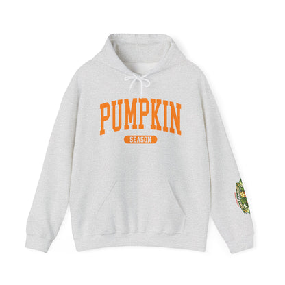 Pumpkin Season Gildan Hoodie | Jumbo’s Pumpkin Patch Logo Sleeve