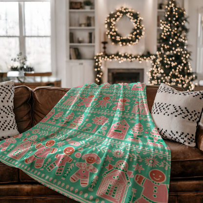 Preppy Gingerbread Man Velveteen Plush Blanket