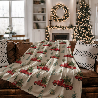 🎄 Vintage Red Truck Christmas Blanket 🚗✨