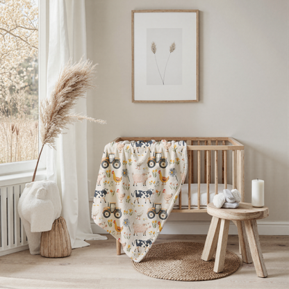 Farm Baby Blanket | Cozy Fleece Blanket with Farm Animals | Toddler & Nursery Bedding