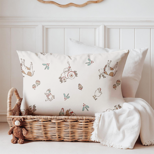 🎄 Christmas on the Farm Lumbar Pillow – Festive Holiday Cushion for Nursery or Home