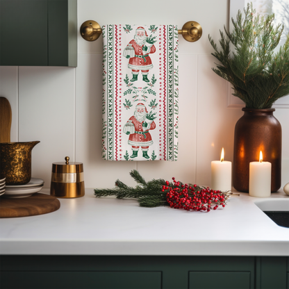 Santa’s Vintage Kitchen Cheer Tea Towel – Farmhouse Holiday Vibes