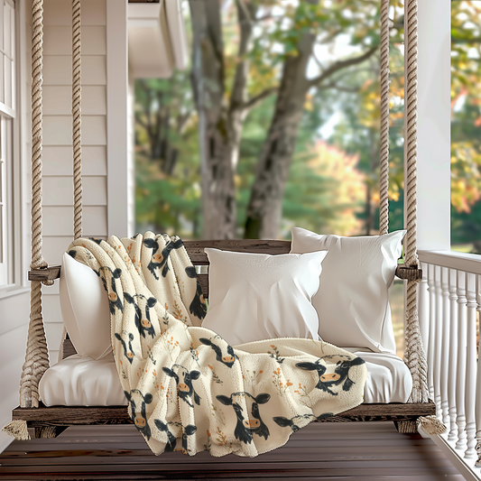 Farmhouse Cow Print Blanket | Cozy Rustic Country Throw