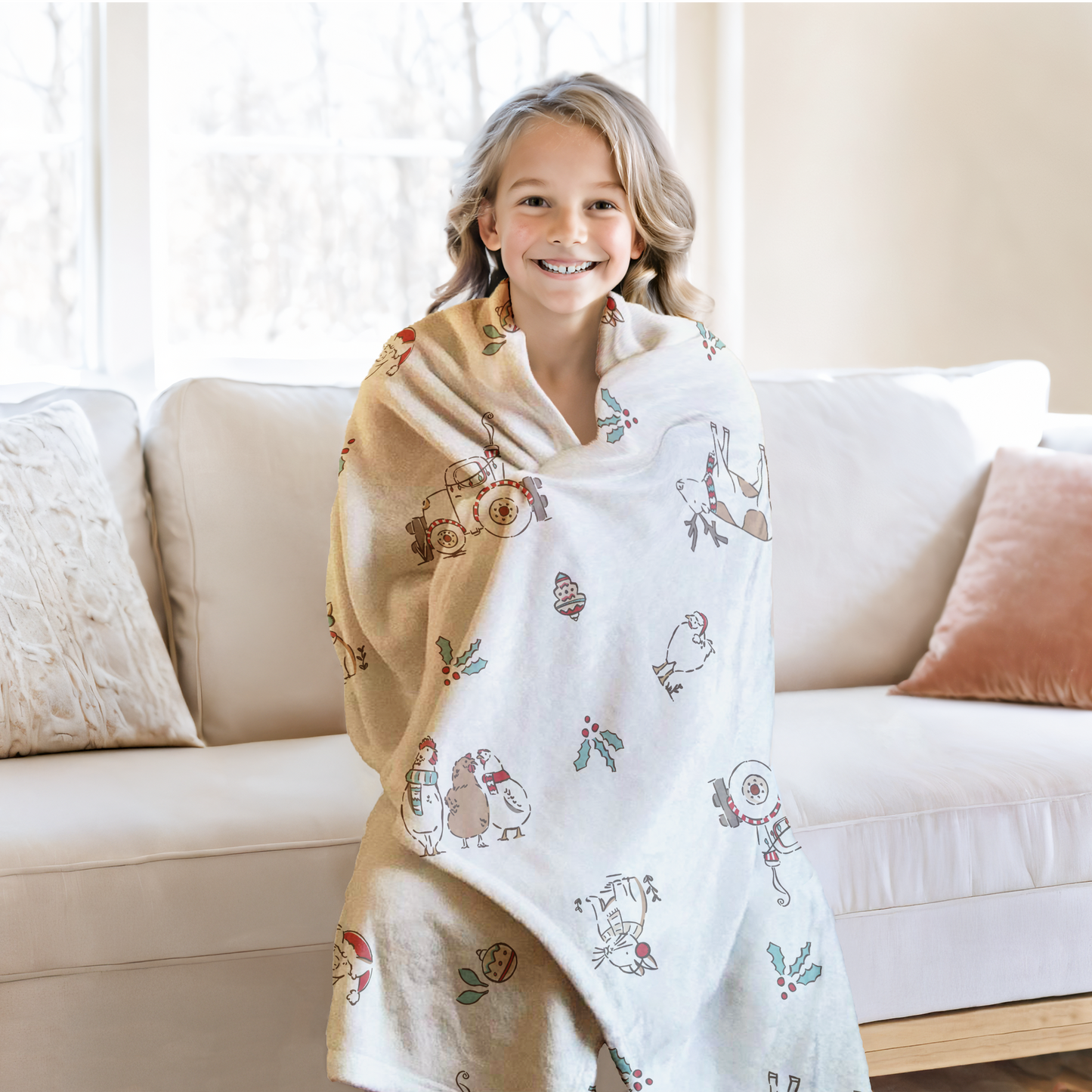 Christmas on the Farm Velveteen Plush Blanket - Cozy Holiday Snuggle Throw