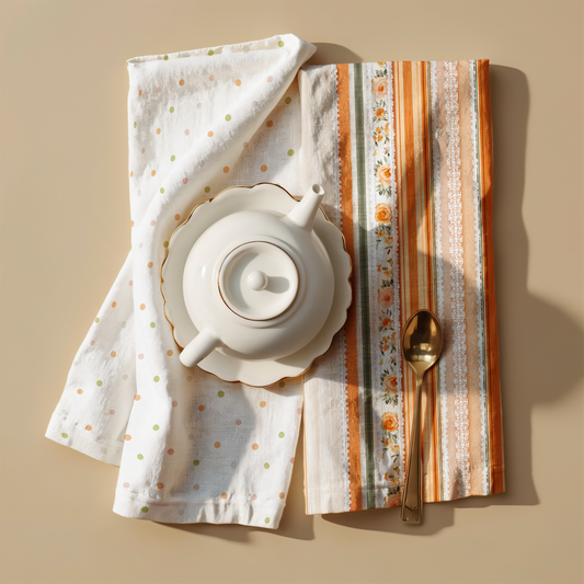 Fall Cotton Tea Towel | Farmhouse Kitchen Décor | Rustic Autumn Striped Towel