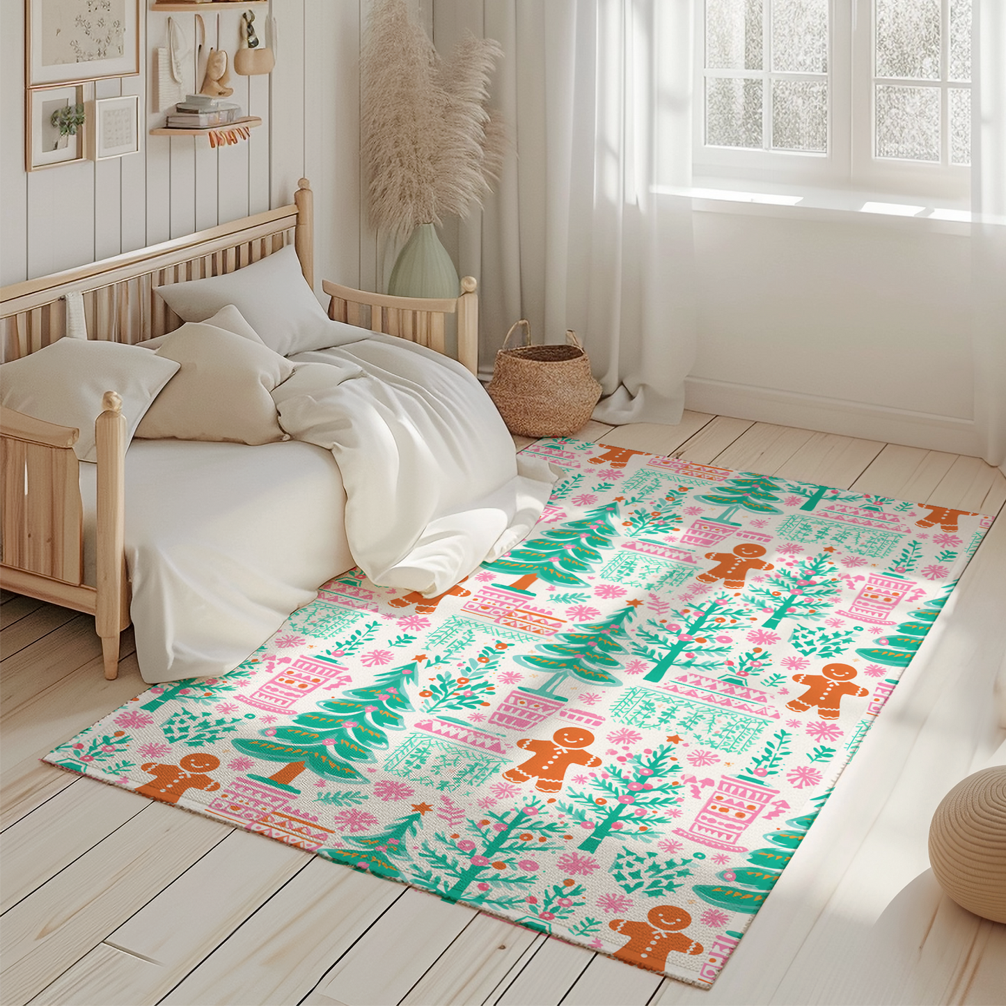 Bright Pastel Christmas Tree Rug | Festive Holiday Accent Rug