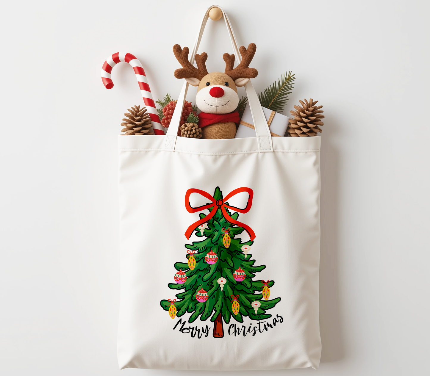 Merry Christmas Cotton Canvas Tote Bag – Festive Farmhouse Favorite